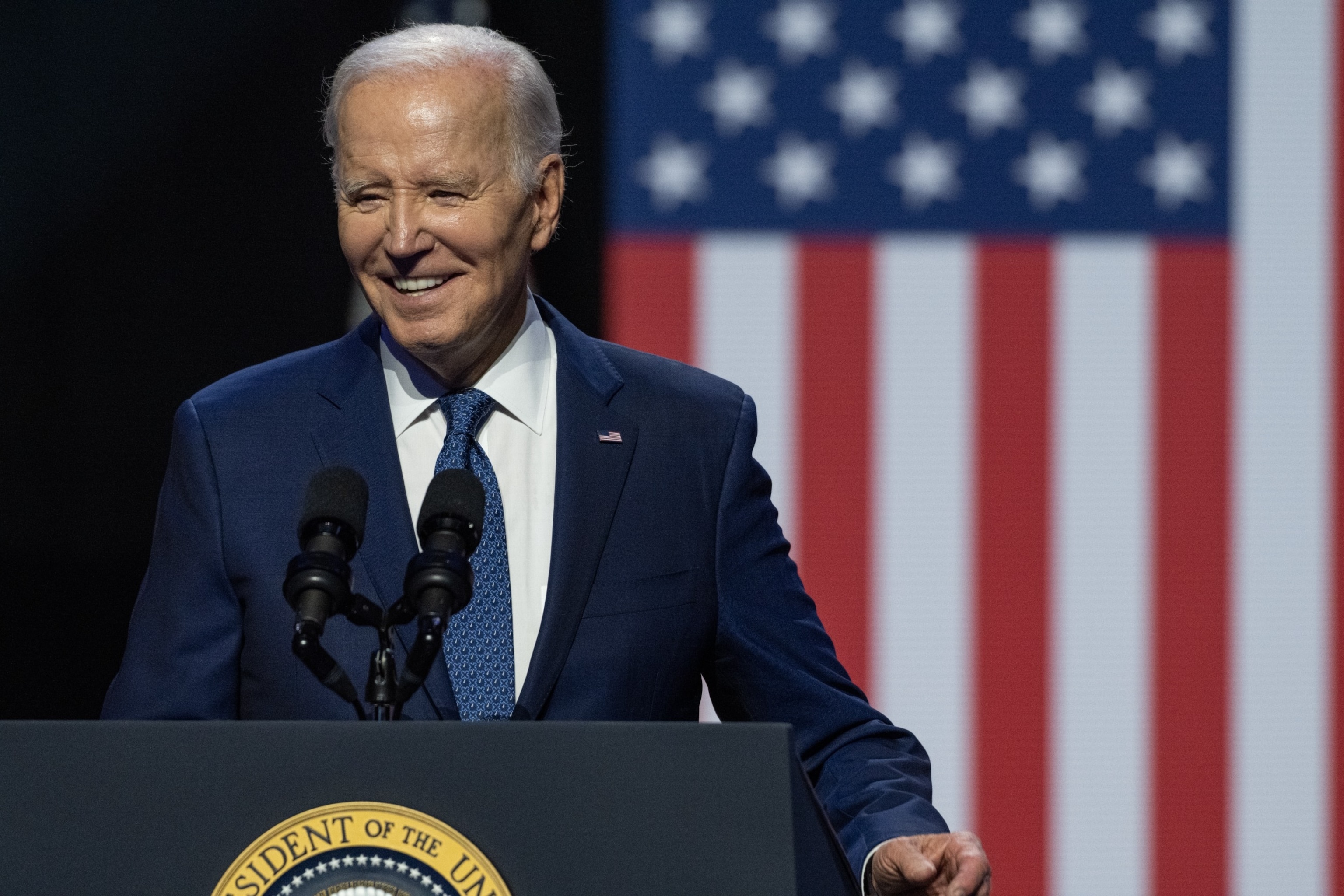 PHOTO: President Joe Biden speaks during an event honoring the legacy of Senator John McCain at the Tempe Center For The Arts in Tempe, Ariz., Sept. 28, 2023. 