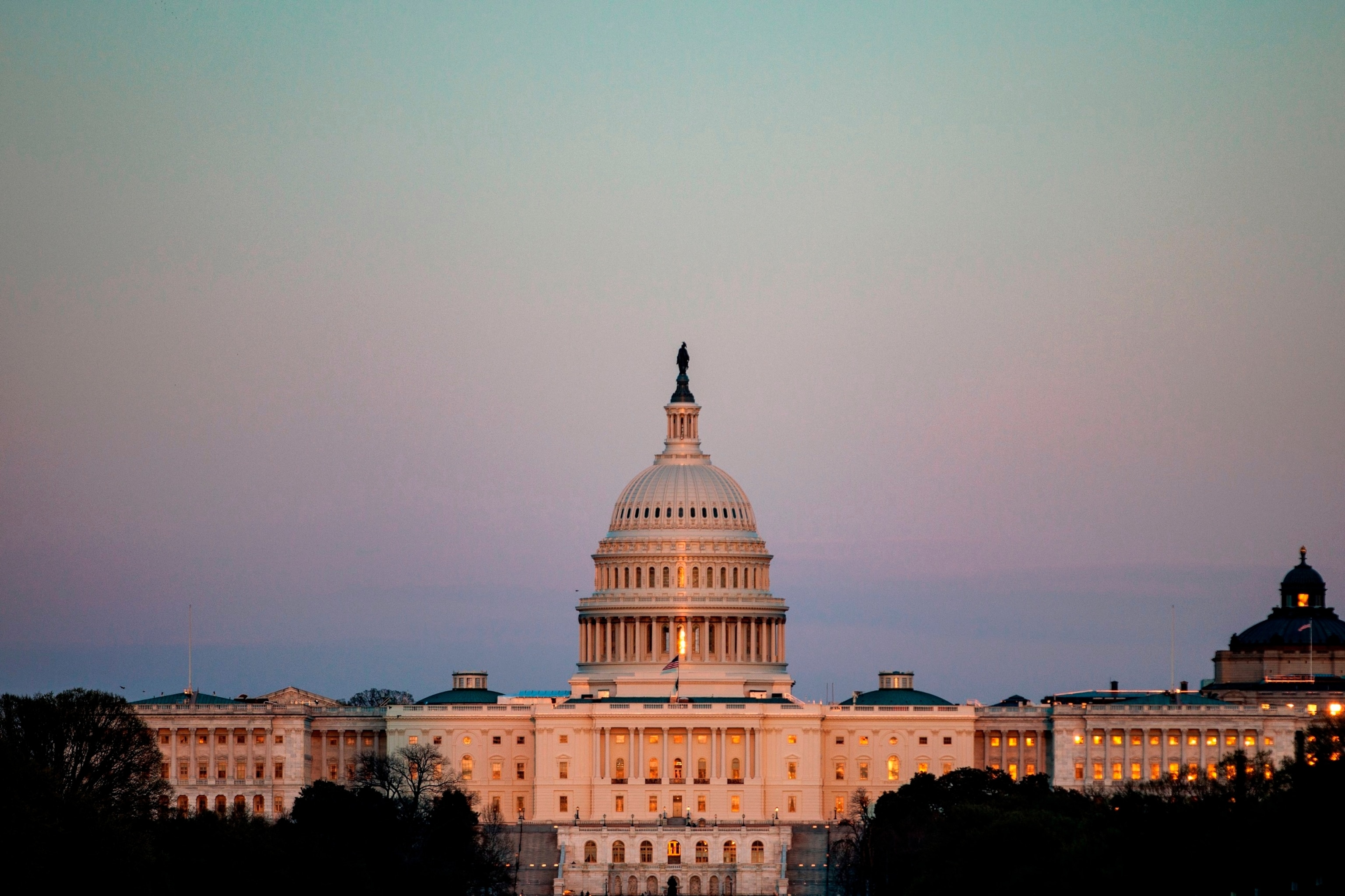 PHOTO: The U.S. Capitol building is seen from the base of the Washington Monument as the sun sets over the National Mall on March 16, 2024 in Washington, DC.