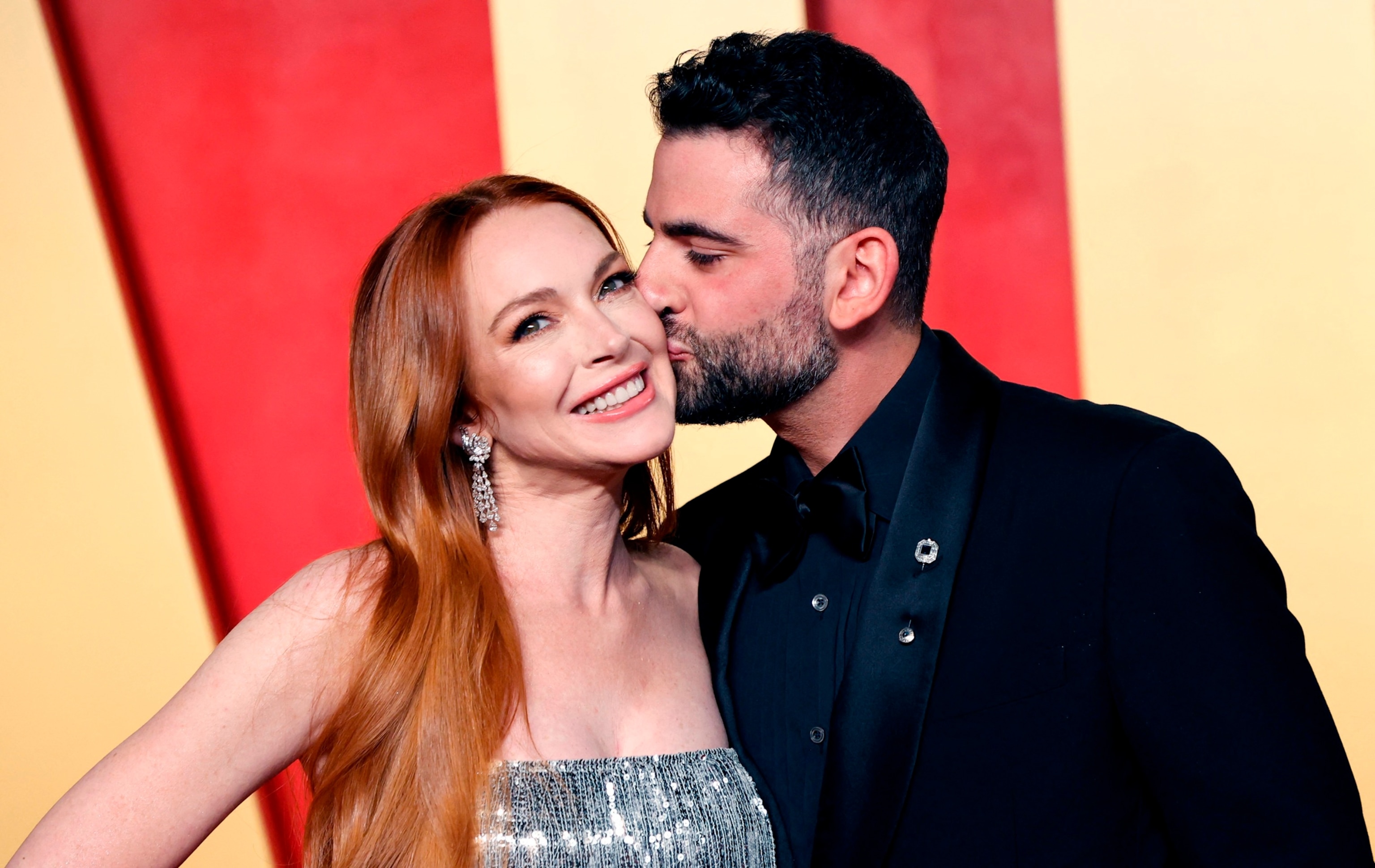 PHOTO: Lindsay Lohan and husband Bader Shammas attend the Vanity Fair Oscars Party in Beverly Hills, Calif., on March 10, 2024. 