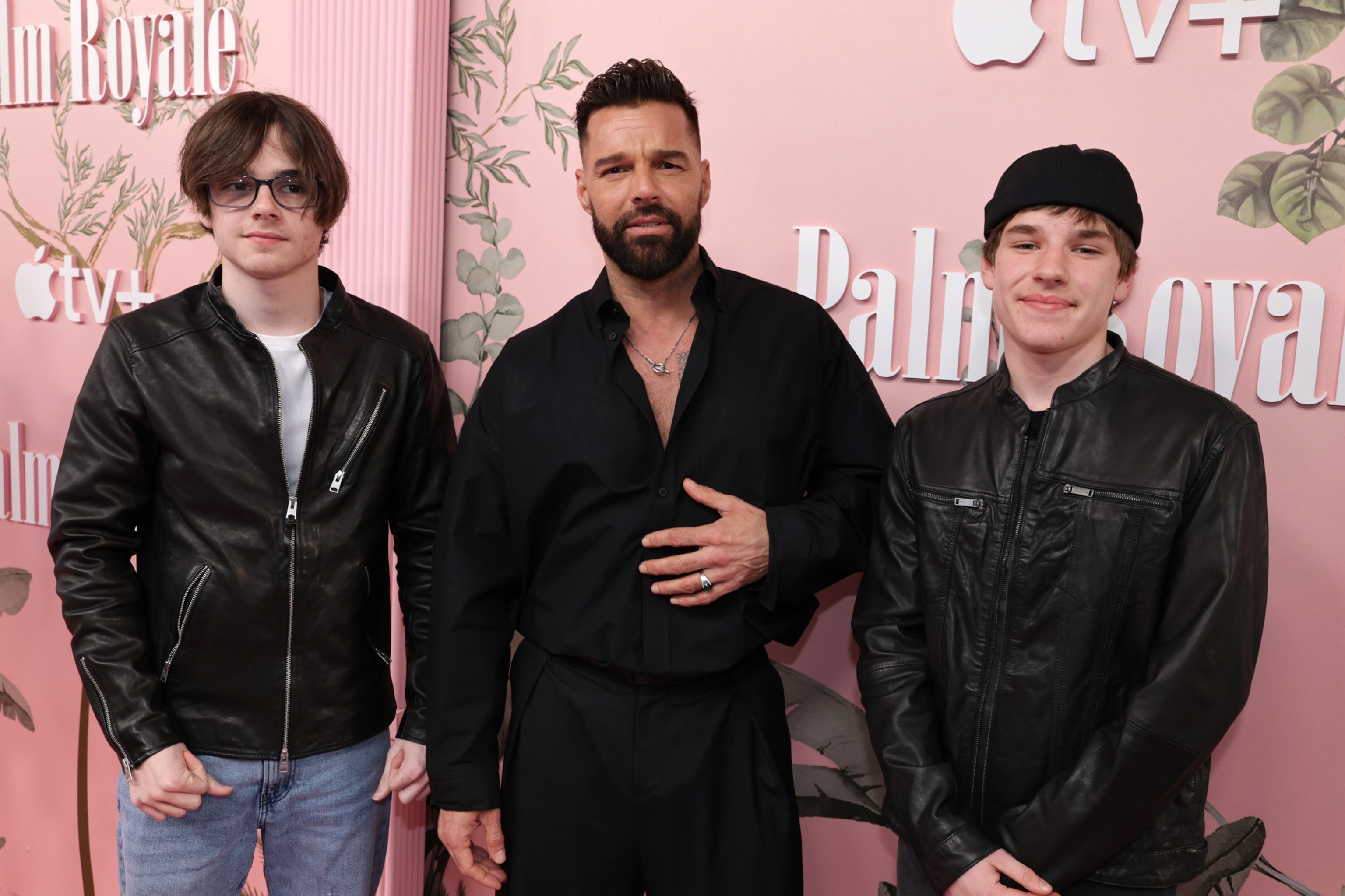 PHOTO: Valentino Martin, Ricky Martin and Matteo Martin attend the world premiere of Apple TV+'s "Palm Royale" at the Samuel Goldwyn Theatre in Beverly Hills, CA, March 14, 2024.