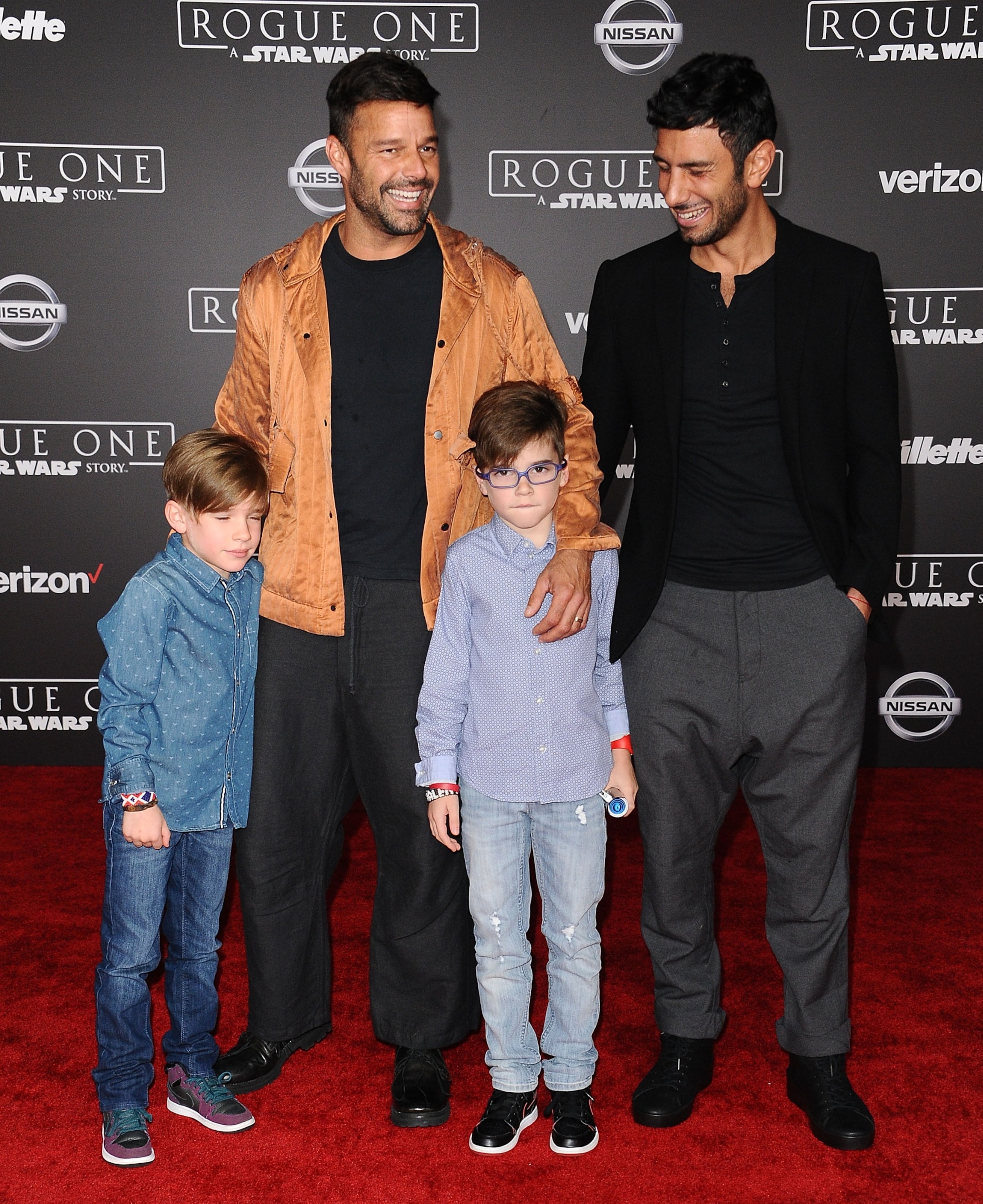 PHOTO: Ricky Martin, Jwan Yosef, and sons Matteo Martin and Valentino Martin attend the premiere of "Rogue One: A Star Wars Story" in Hollywood, CA,  Dec. 10, 2016.