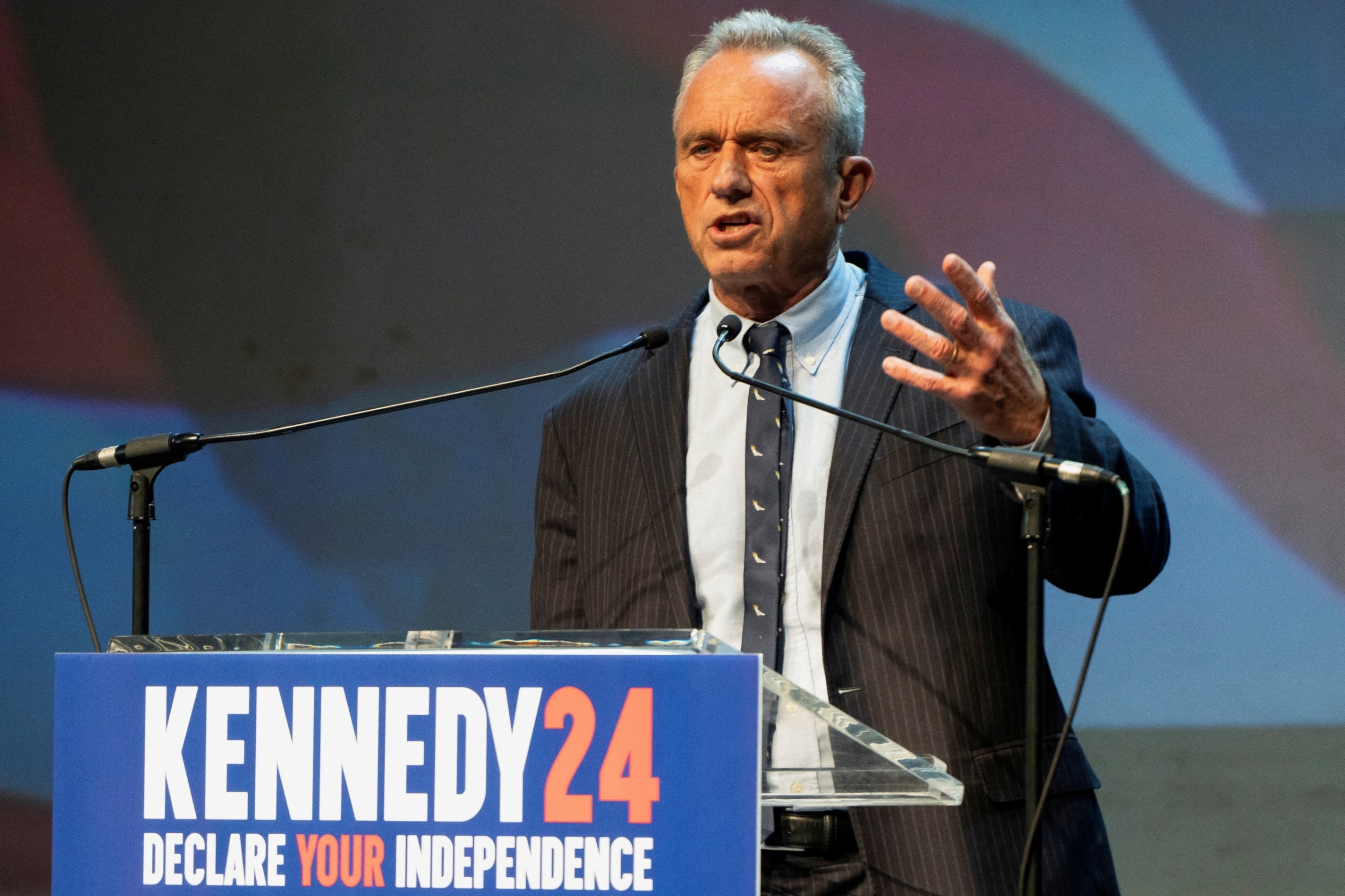 PHOTO: Independent presidential candidate Robert F. Kennedy Jr. speaks during a campaign rally at the Fox Theatre in Tucson, Arizona, Feb. 5, 2024. 