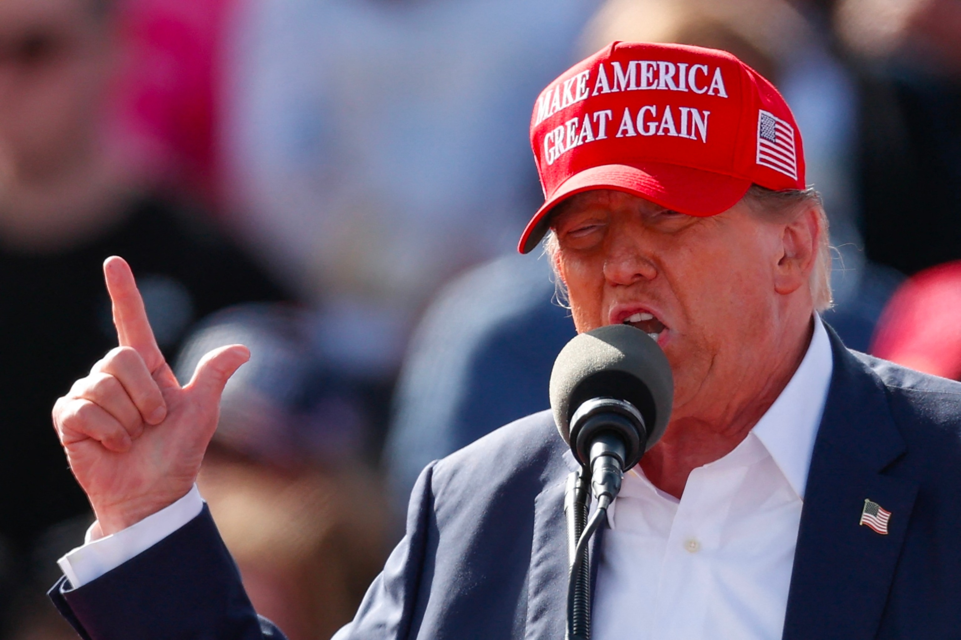 PHOTO: Former President and Republican presidential candidate Donald Trump speaks during the Buckeye Values PAC Rally in Vandalia, Ohio, on March 16, 2024.