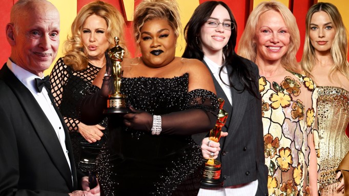 John Waters, Jennifer Coolidge, Da'Vine Joy Randolph, Billie Eilish, Pamela Anderson & Margot Robbie at the 2024 Vanity Fair Oscar Party held at the Wallis Annenberg Center for the Performing Arts on March 10